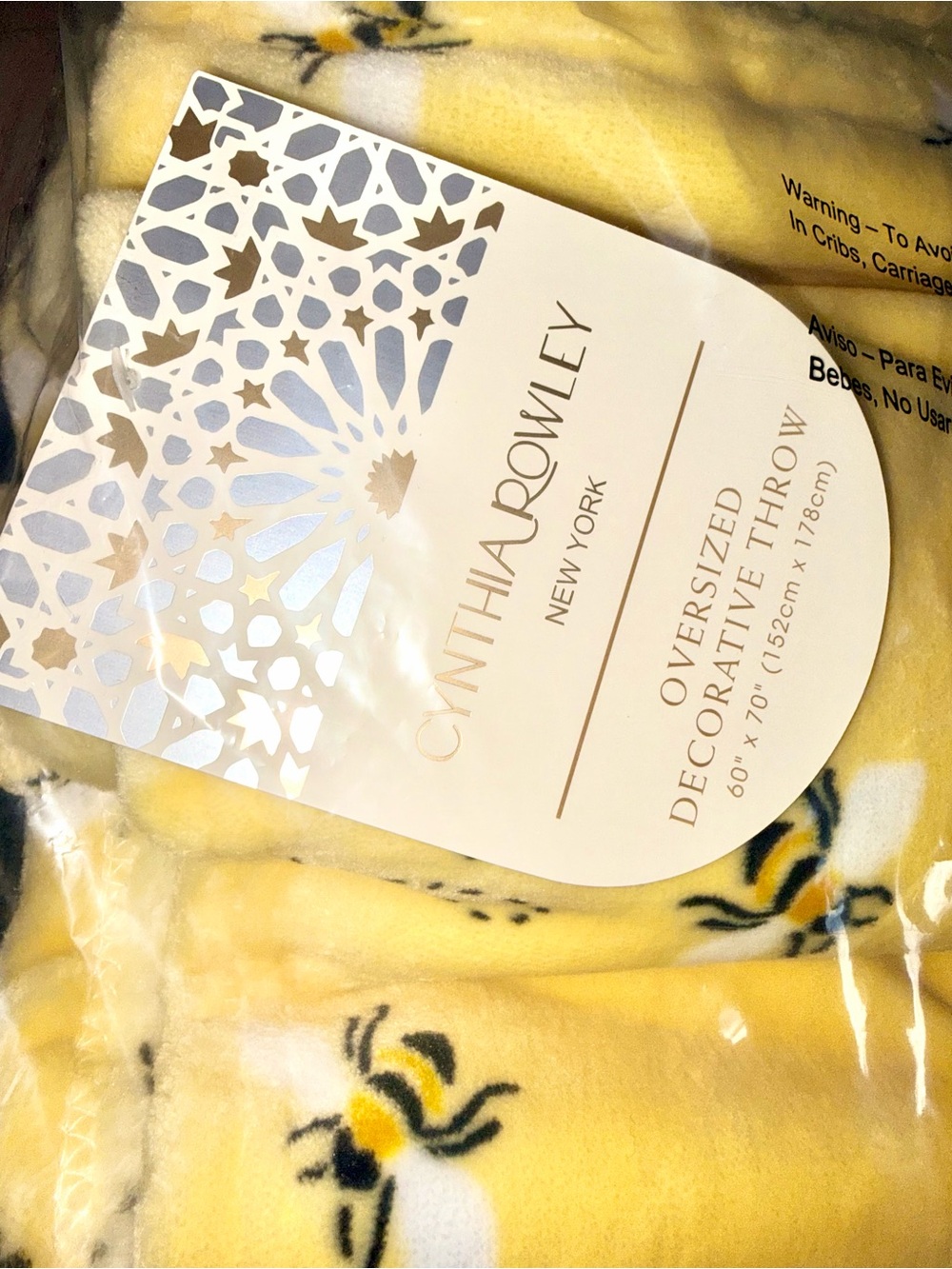 CYNTHIA ROWLEY Bumble Bee Oversized Throw Blanket Soft Plush Decor Bedding - Picture 3 of 3